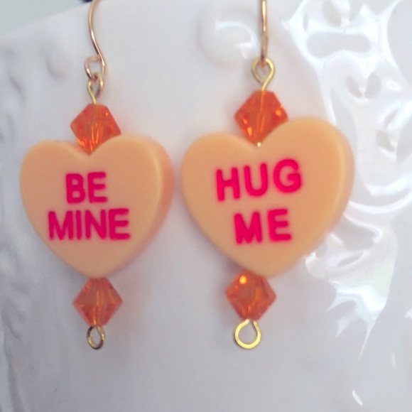 New Valentines Day Conversation Heart With Glass Crystal Hand Crafted Earrings - Picture 2 of 3